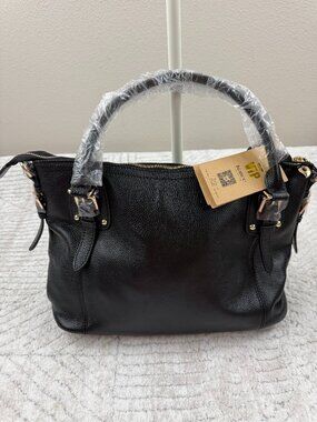 Kattee Black Genuine Leather Satchel Crossbody Bag NWT Gold Hardware